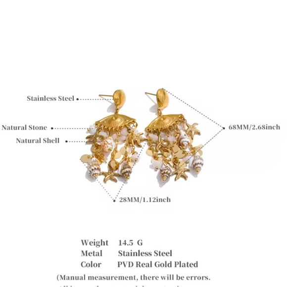 Gold Shell & Pearl Dangle Earrings – Baroque Ocean-Inspired Statement Jewelry - Picture 7 of 10